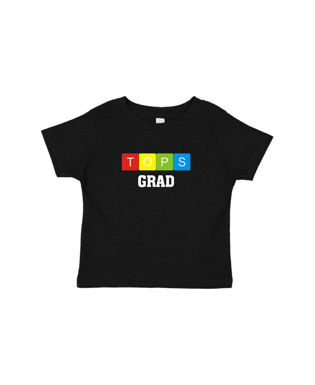 Black Toddler Short Sleeve T-Shirt - GRAD with TOPS blocks logo
